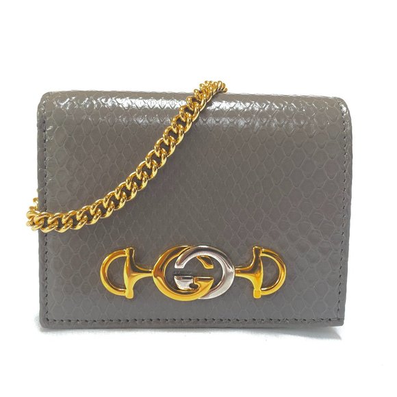 Gucci Zumi Horse-bit Snakeskin Card Case on Chain